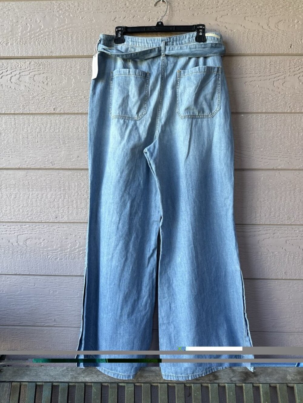 Anthropologie Wide Leg Denim Pants Women’s 32 NWT Belted Button Hem Blue - Picture 6 of 16